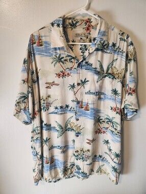Men’s Tropical Print Hawaiian Shirt - Cream with Blue & Green
